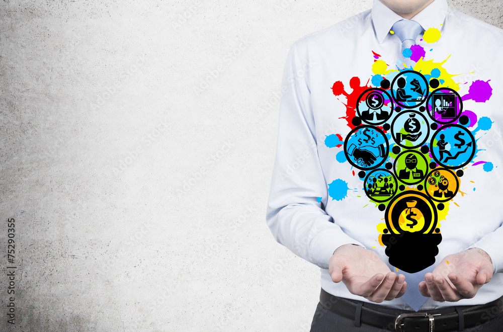 businessman holding business icon