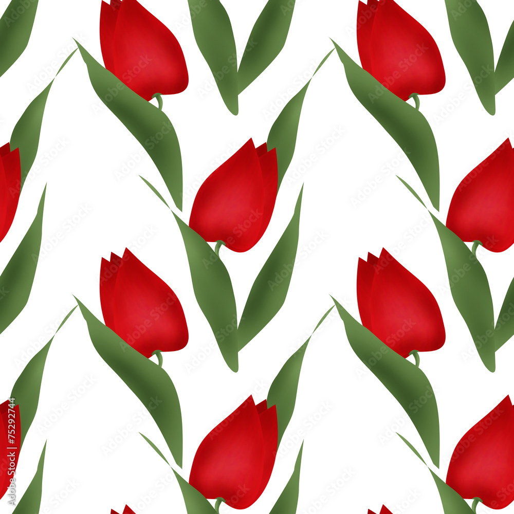 Floral seamless pattern red tulips illustration white background Floral seamless pattern red tulips illustration white background
