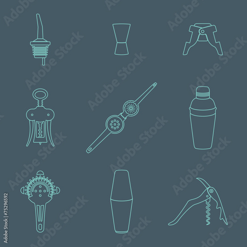 vector outline barman equipment icons set tools