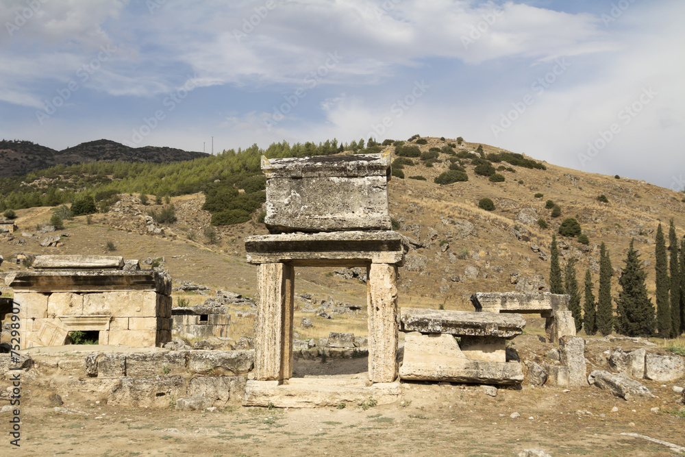 Ruins of the ancient city of Hierapolis spring time,Turkey