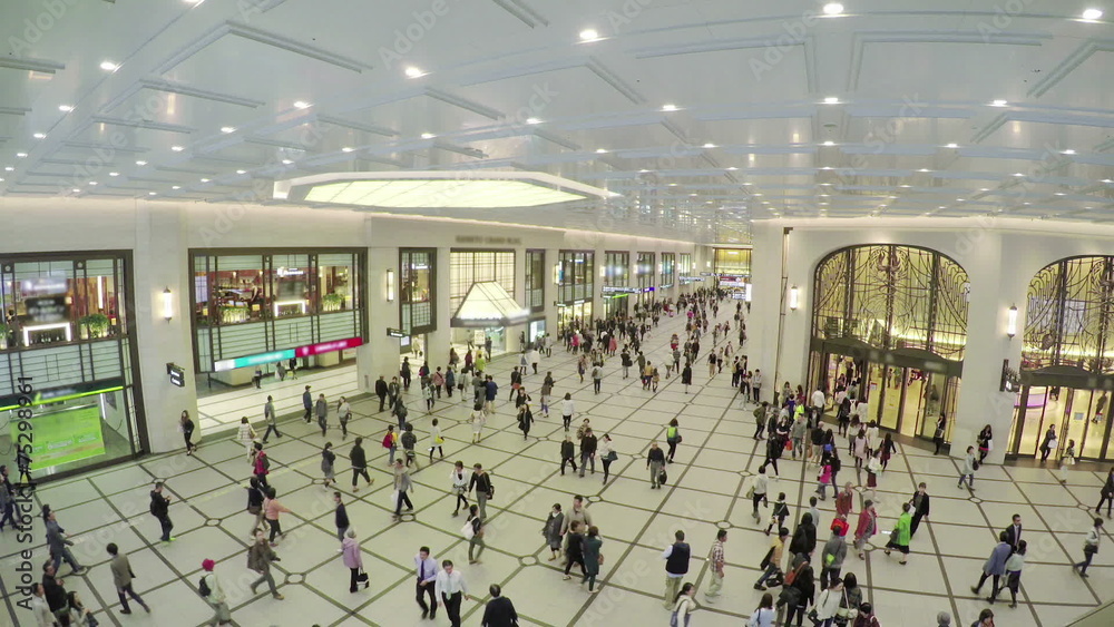 People in an underground shopping mall in Osaka, Japan