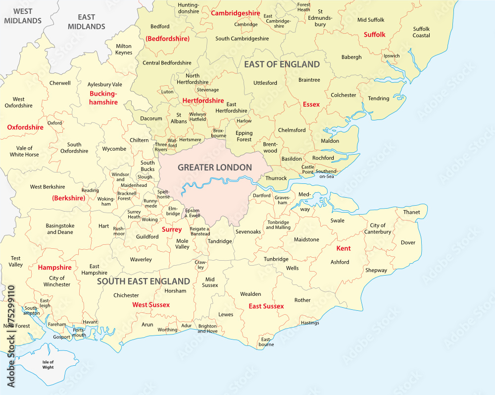 Fototapeta premium Mapa administracyjna południowo-zachodniej Anglii
