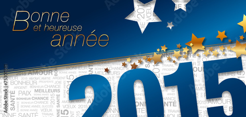 Carte de vœux 2015 bleue étoiles multitexte kazy