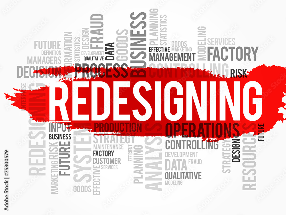 Fototapeta premium Word cloud of REDESIGNING related items, vector background