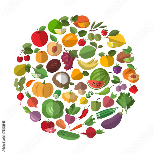 Fototapeta Naklejka Na Ścianę i Meble -  Cartoon vegetables and fruits