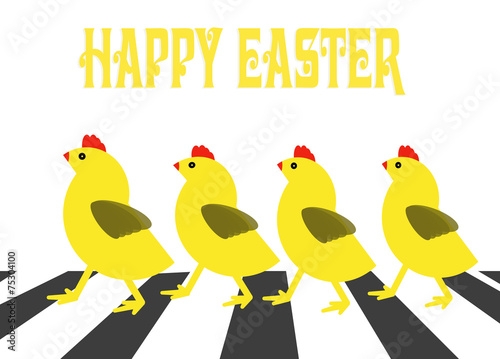 Φωτογραφία Four chicken crossing road fun Easter card cartoon design