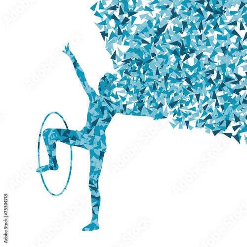 Active young girl gymnasts silhouettes in acrobatics spinning ri