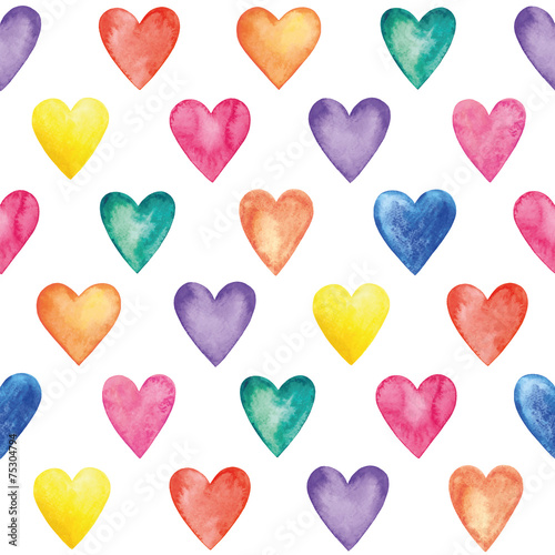 Vector watercolor hearts, seamless pattern. Valentine Day.