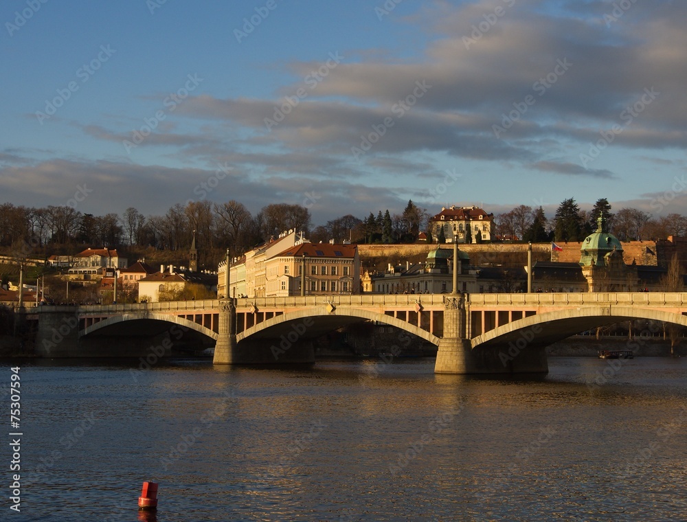Riverbank and bridge of old town in Prague
