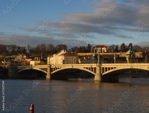 Riverbank and bridge of old town in Prague