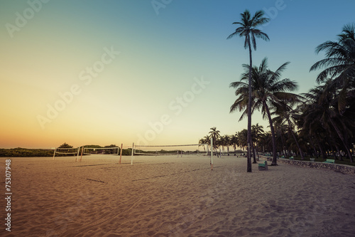Miami South Beach park at dusk with palms, Florida