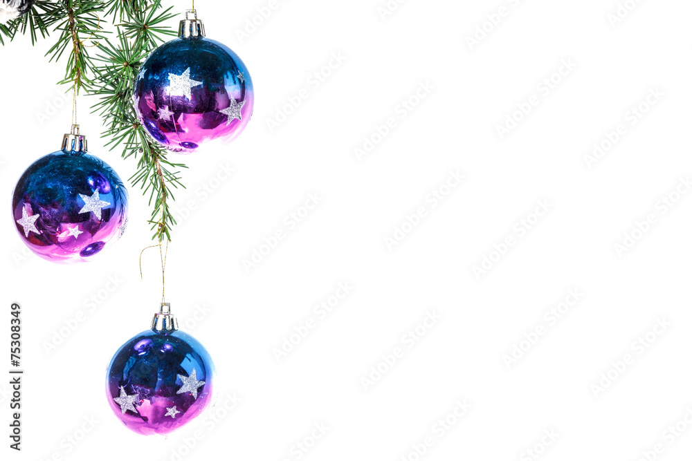 Fototapeta premium Purple New year balls decoration over white background