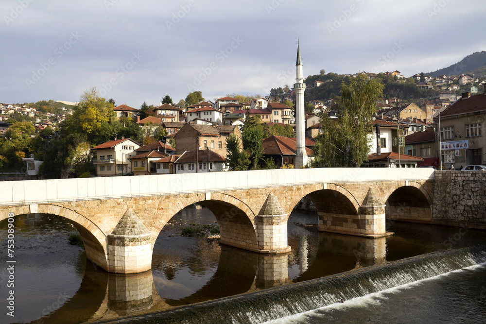 Milijacka river and bridge in Sarajevo