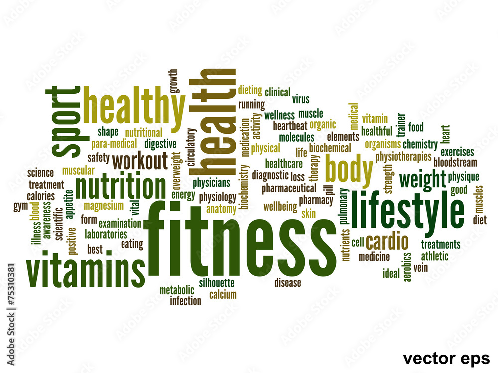 Vector conceptual fitness health word cloud Vector conceptual fitness health word cloud