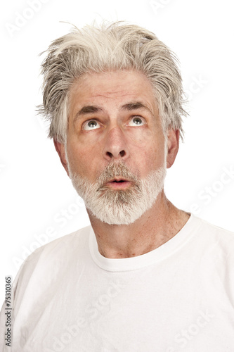 Messy Old Man Looking Up In Surprise