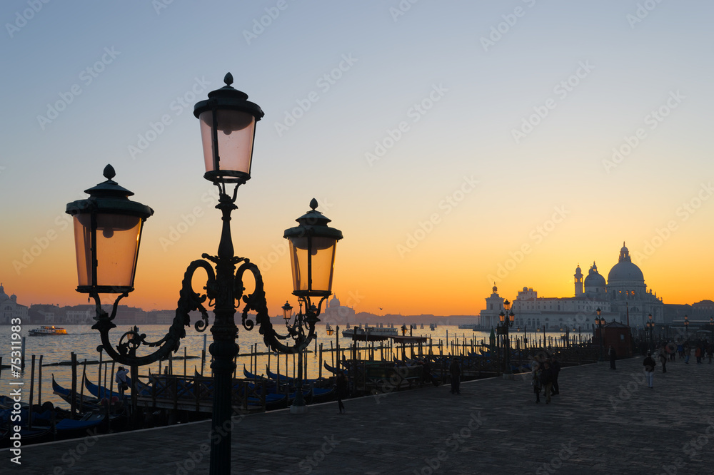 classic lamppost in San Marco square at sunset