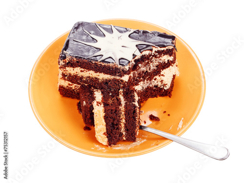 Fototapeta Naklejka Na Ścianę i Meble -  Chocolate cake on orange plate