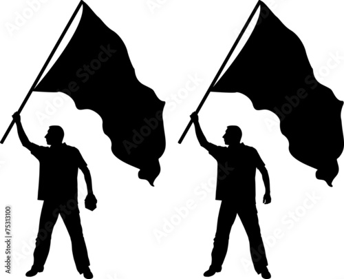 silhouettes of man with banner