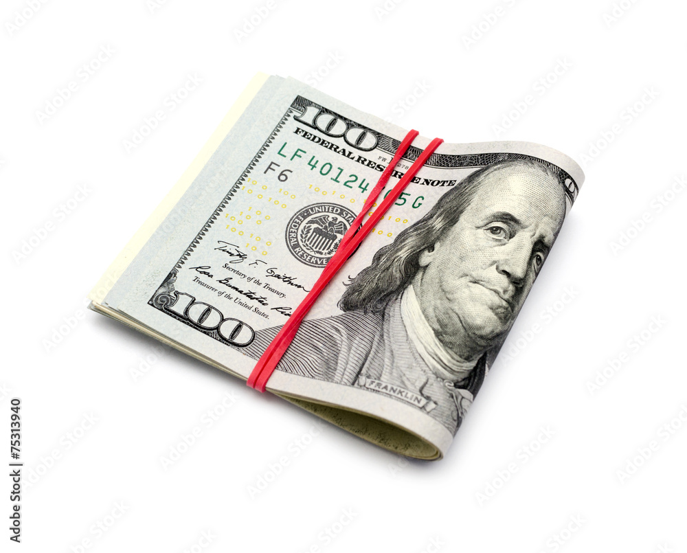 One hundred dollars banknotes isolated on white background One hundred dollars banknotes isolated on white background