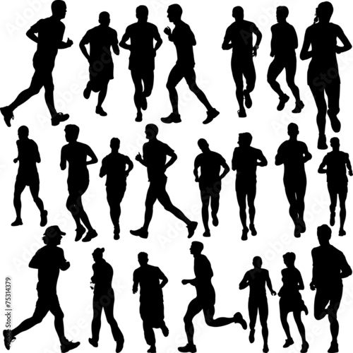 running people set vector
