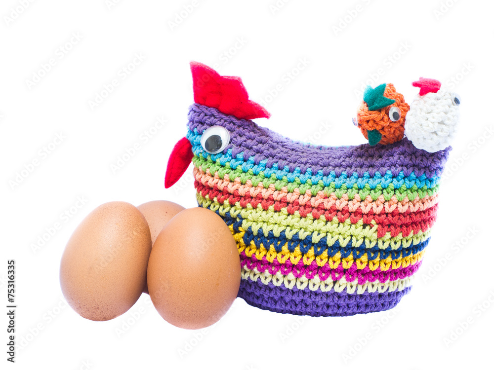 Brown eggs and chicken braided color Isolated on White Backgroun Brown eggs and chicken braided color Isolated on White Backgroun