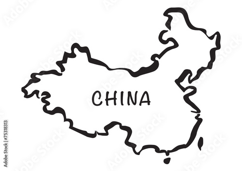Black vector drawing map of china