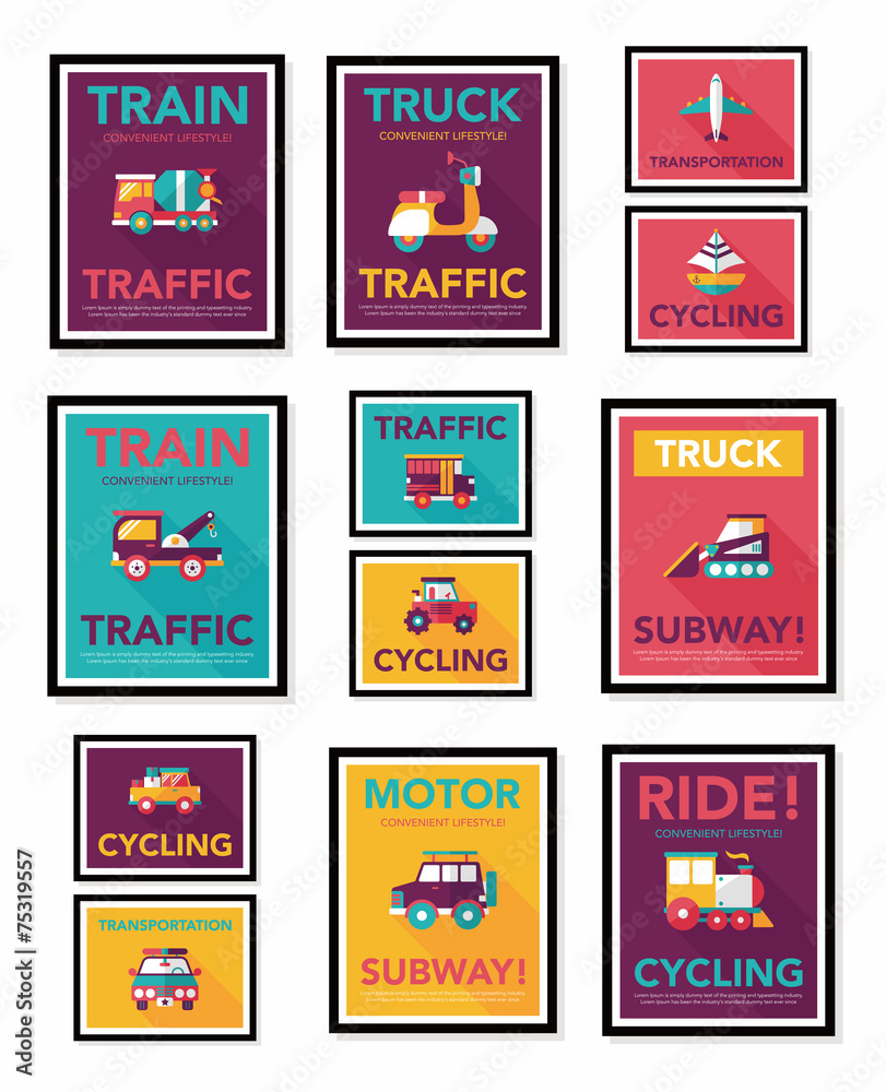 Transportation poster flat design background set, eps10