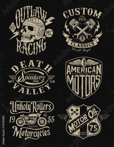 One color vintage motorcycle graphic set