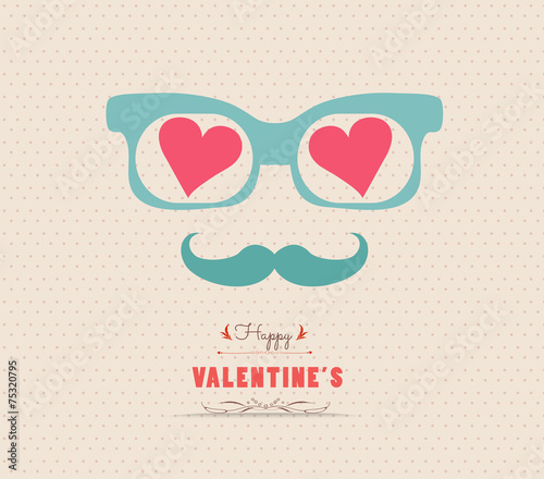 Happy Valentine's day postcard with hipster glasses