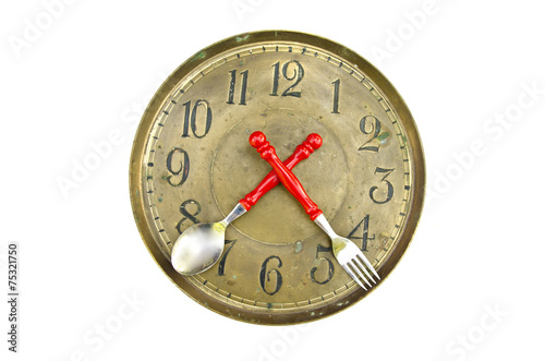 antique brass clock face dial with flatware arrows isolated