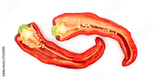 Фотография Sliced red hot chili pepper with inside seeds