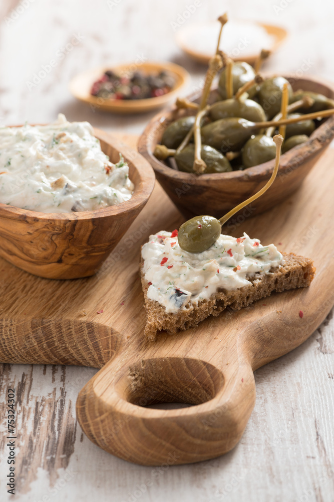 toast with cheese pate and capers toast with cheese pate and capers