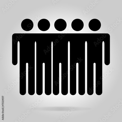 Black logotype five men. Simple silhouette information sign with