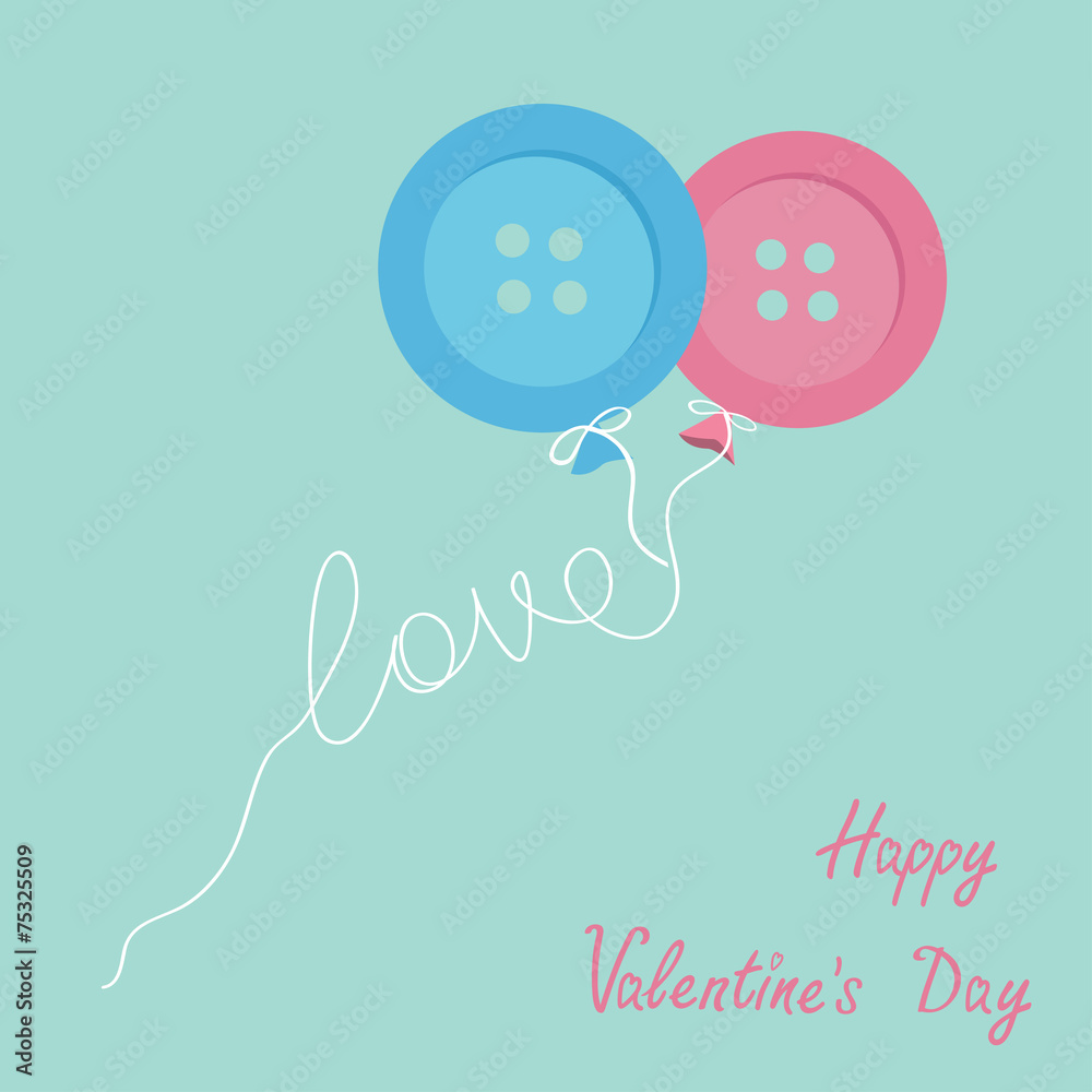Blue and pink button balloons. Love Flat design. Valentines day Blue and pink button balloons. Love Flat design. Valentines day
