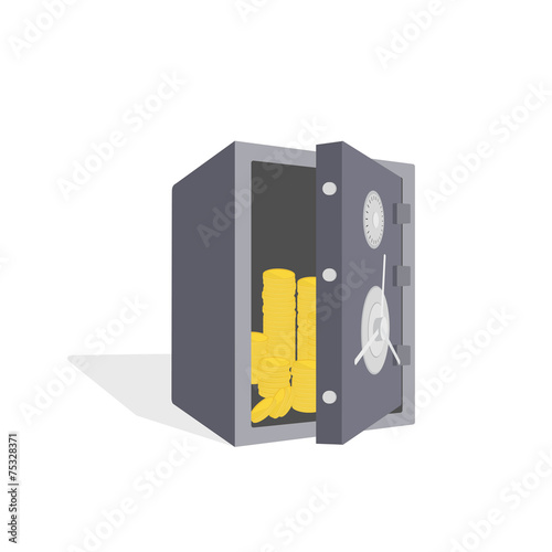 Image of open safe with gold coins. Without gradients.
