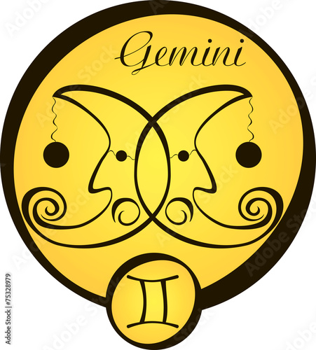 stylized zodiac signs in a yellow circle - gemini