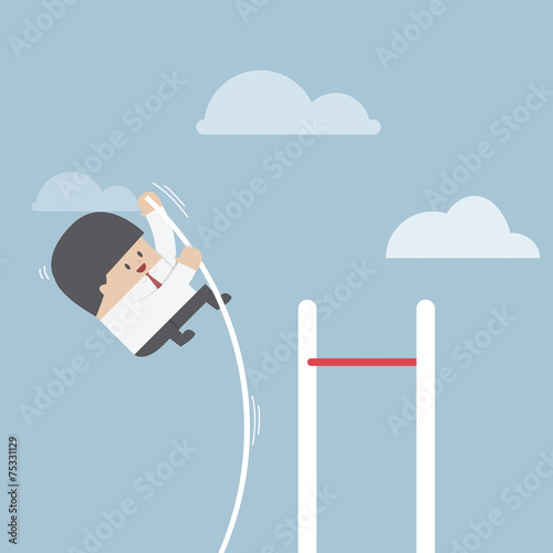 Businessman doing the pole vault