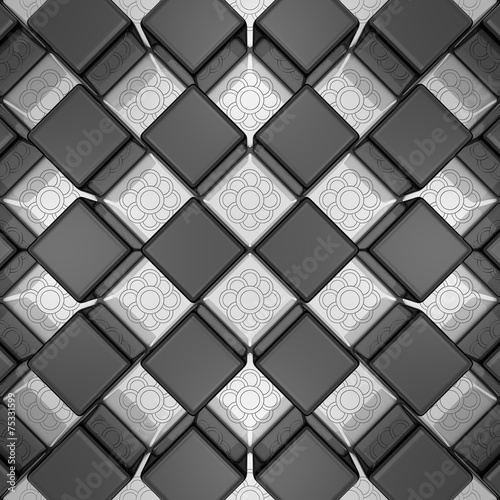 Silver flowers and black cubes mosaic