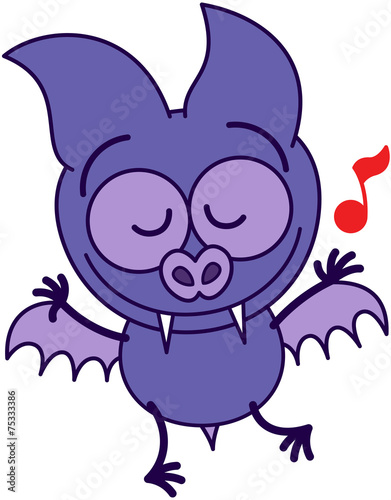 Purple bat with musical note dancing animatedly