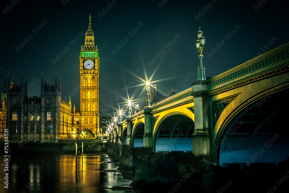 Big Ben and Houses of parliament at dusk, London, UK  - obrazy, fototapety, plakaty 