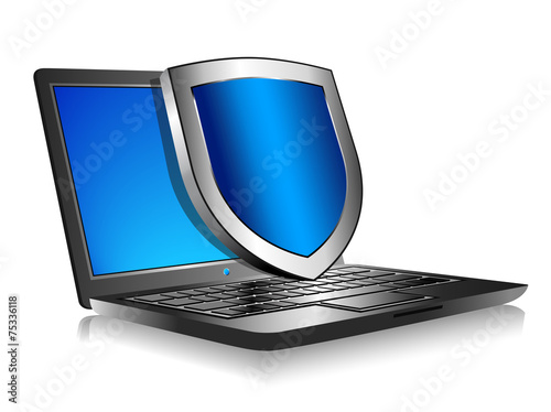 Notebook Laptop with shield - Internet security concept