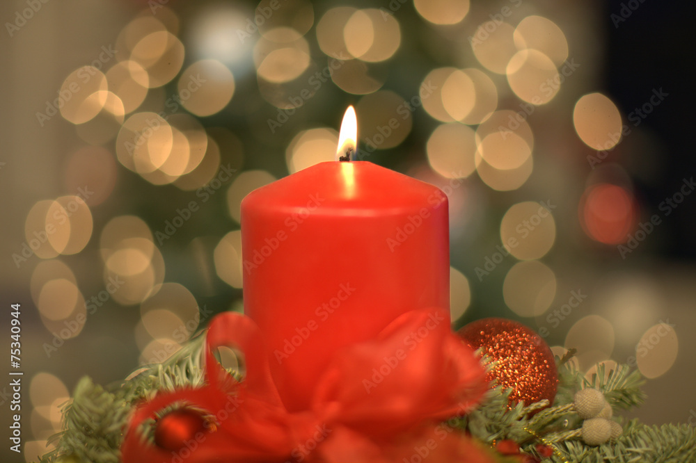 Christmas candle with bow - Center Christmas candle with bow - Center