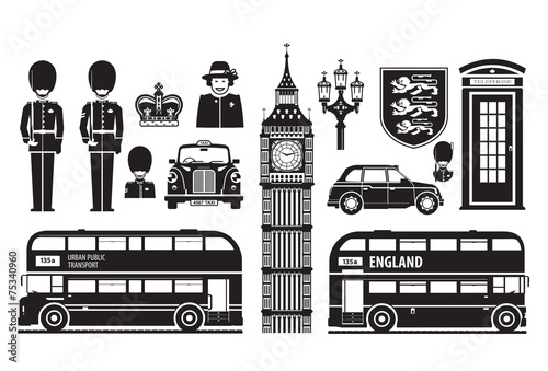 England, London, UK set of icons
