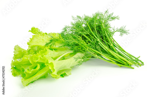 Dill and salad  isolated on the white background