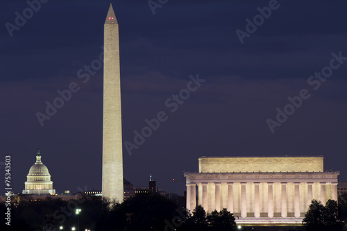 Lincoln Memorial, Monument and Capitol Building at night