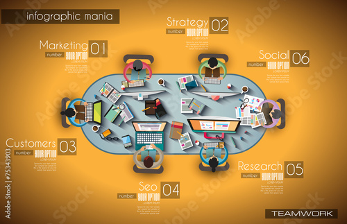 Infographic teamwork and brainsotrming with Flat style. photo