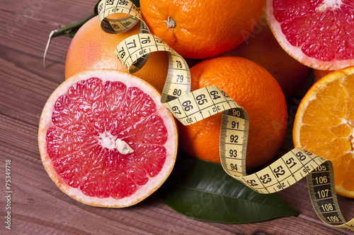 fresh oranges with tape, healthy diet