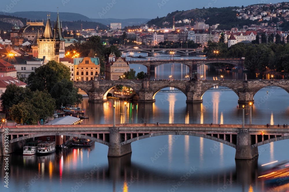 Vltava and bridges in Prague, Czech Republic