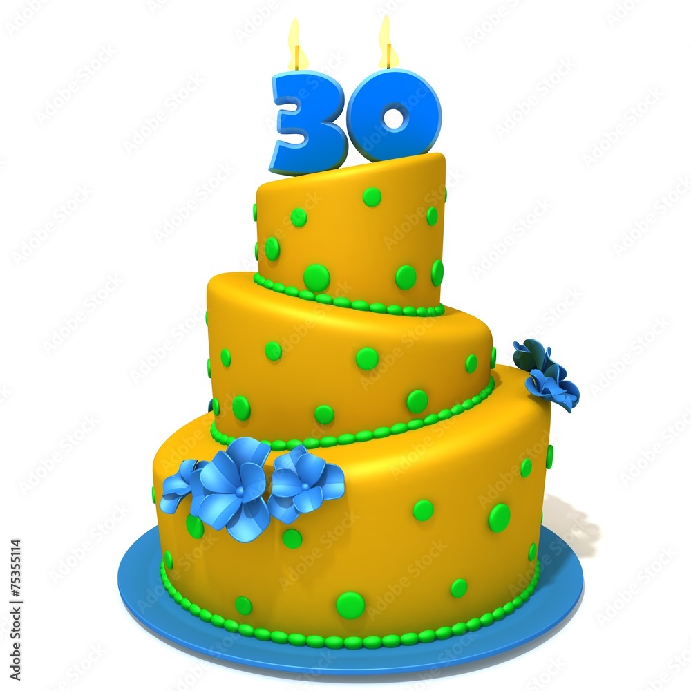 Birthday cake with number thirty 3d illustration Birthday cake with number thirty 3d illustration