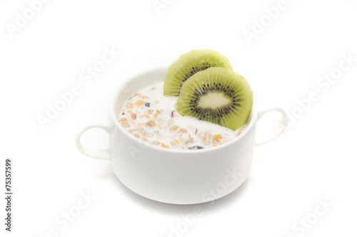 Cornflakes with kiwi and yogurt photo